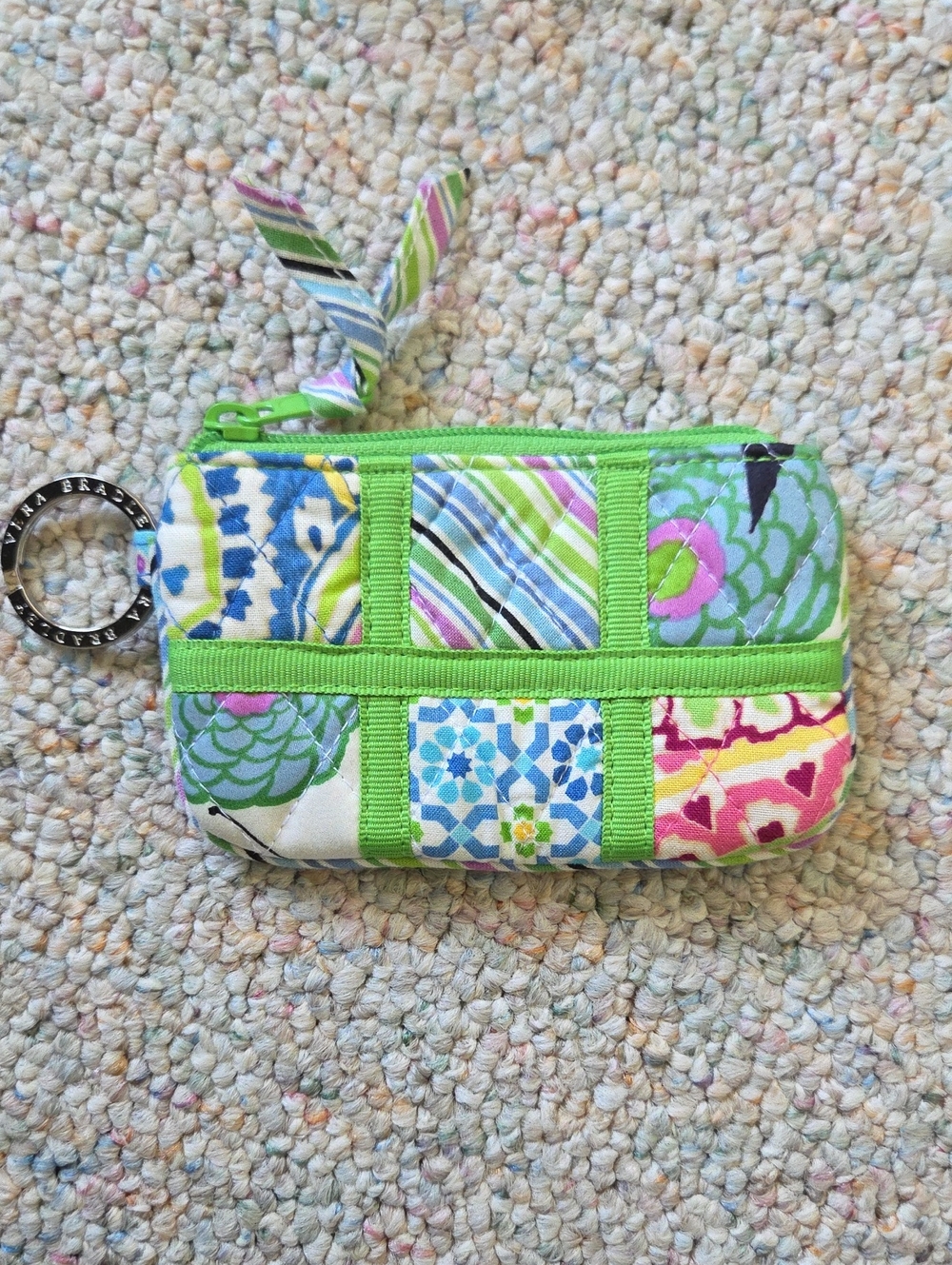 Vera Bradley Quilted Key Ring Pouch with Floral Blue and Green Accents